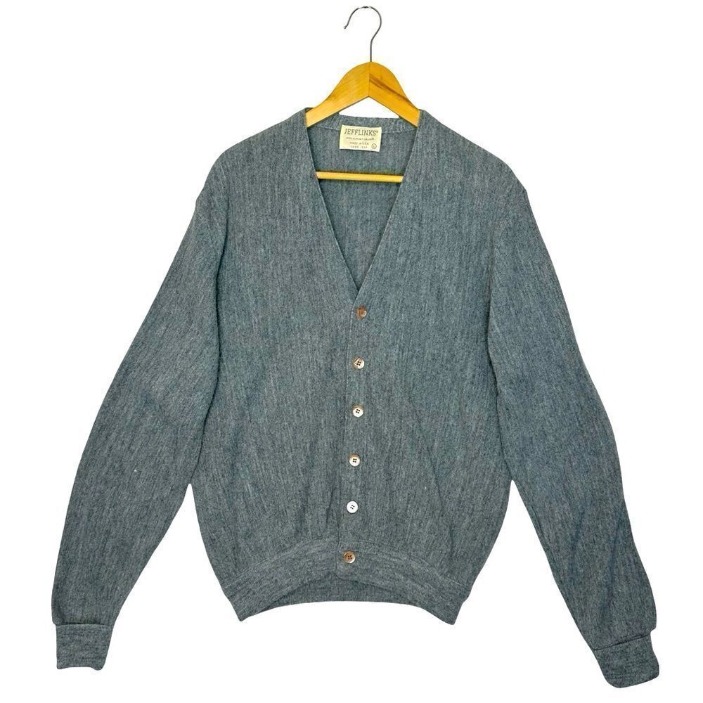 JEFFLINKS Gray Vintage Acrylic V-Neck Button Cardigan Size Large